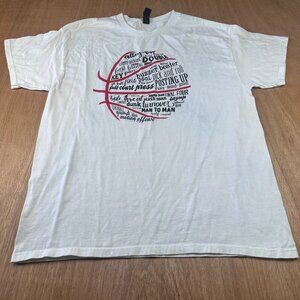 Gilden Basketball Typography Graphic T-Shirt Men’s L White Retro Sports Tee